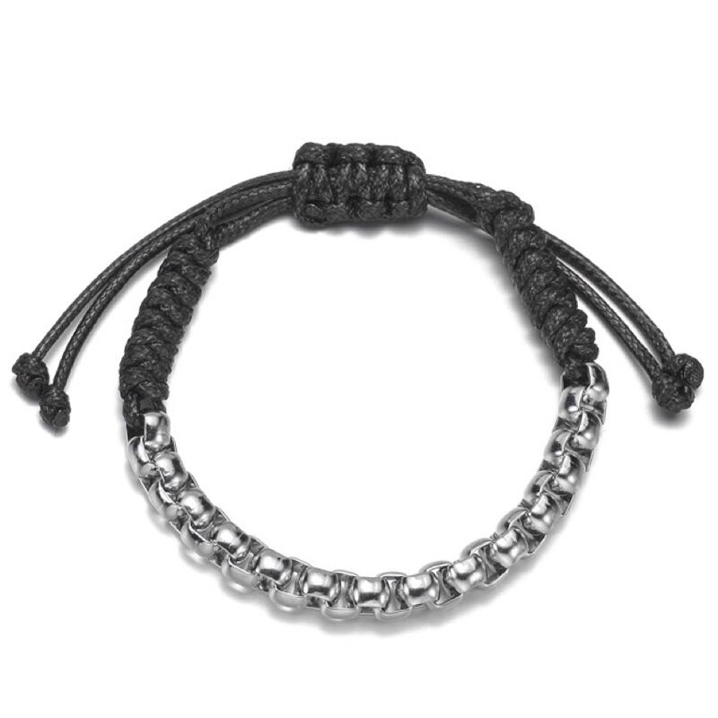 金属チェーン装飾 縄編みブレスレット ビーズデザイン 1color MZA0040