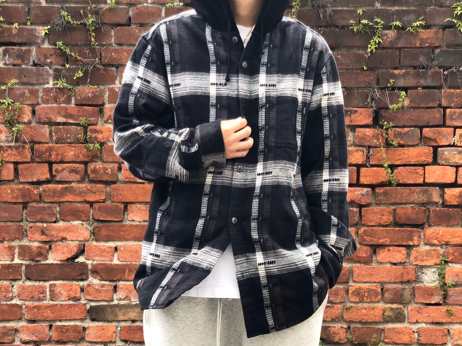 Supreme 18AW HOODED JACQUARD FLANNEL SHIRT BLACK LARGE 60JD5884  