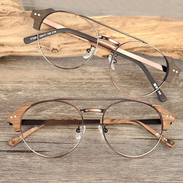 【TR0131】Wood grain glasses - Boston × Metal（木目とメタルのボストンメガネ）