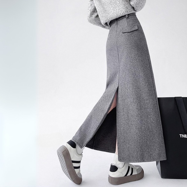 バックスリット　ベルト付き　ロングタイトスカート　1col　N00147