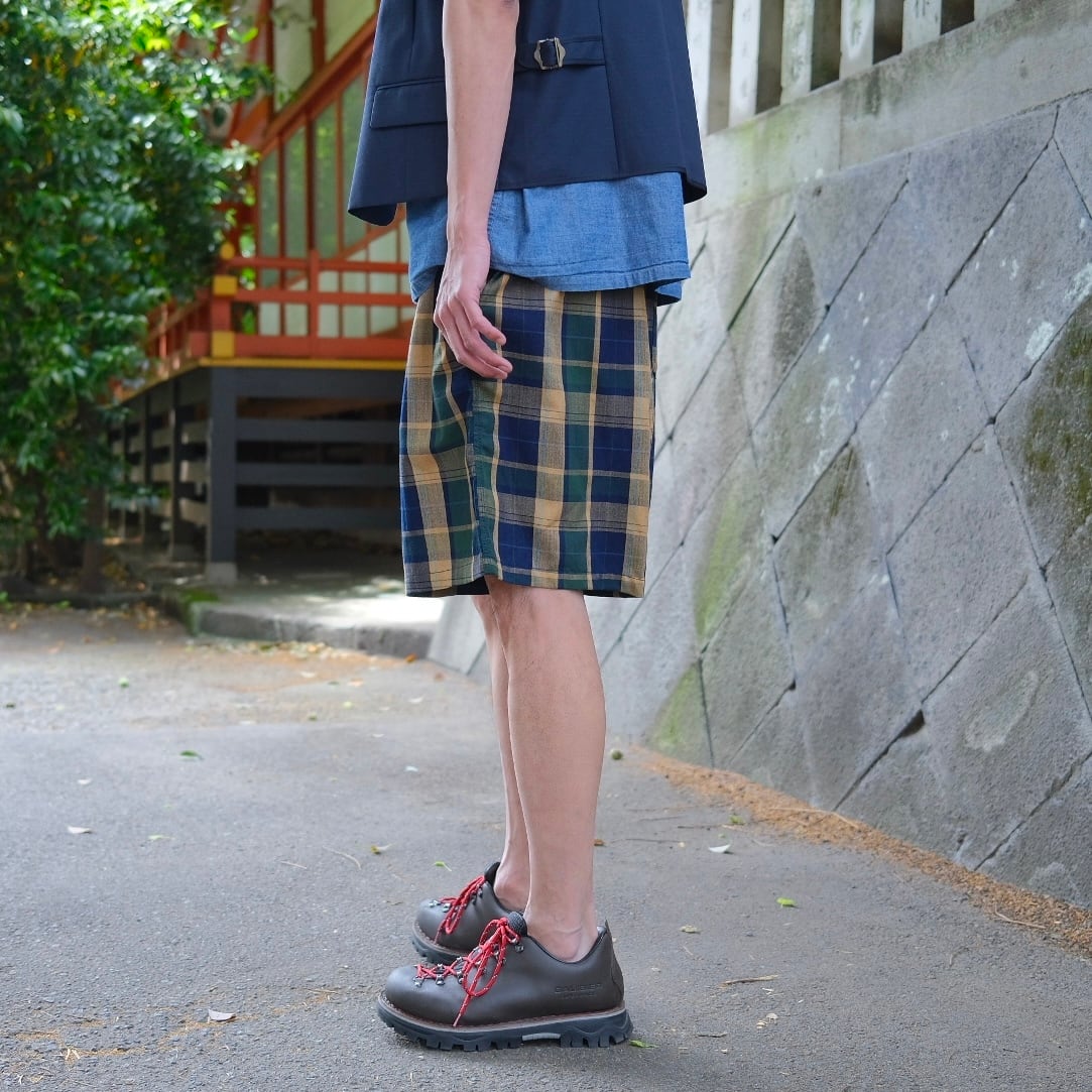 KENNETH FIELD(ケネスフィールド) /SHORTS handloom madras-KHAKI