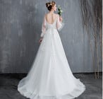 高品質！ ウエディングドレス ホワイト 3D立体レース刺繍 シースルー袖