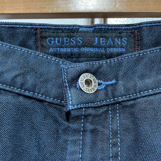 『送料無料』90s GUESS カラーデニムパンツ　センタープリーツ　W31 後染めネイビー