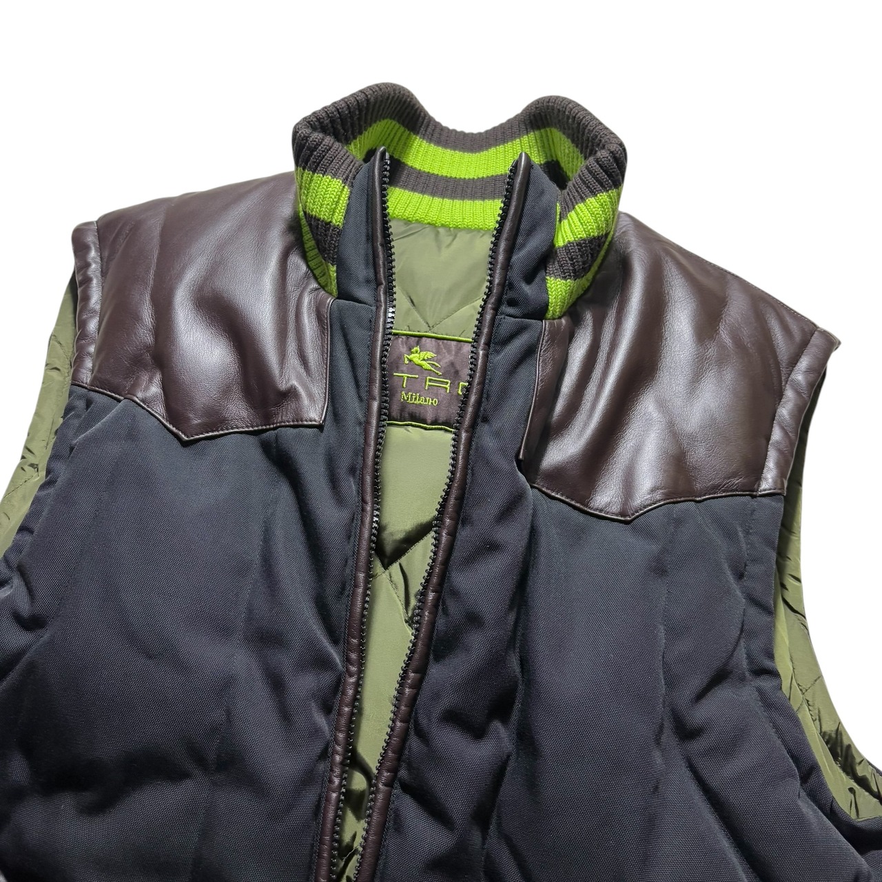 ETRO leather switching down vest
