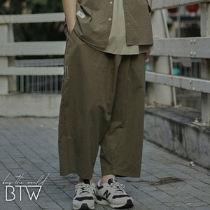 【韓国メンズファッション】テーパードワイドパンツ ゆったり カーキ コットン シンプル カジュアル BW2156
