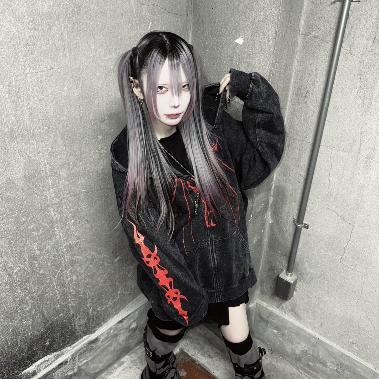 PSYNYXX ドラゴンモチーフピグメントパーカー グランジ サブカル 地雷