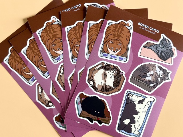 箱入り猫のステッカーシート　Boxed catto【Chonky Goods by PHS】[CG-3s]