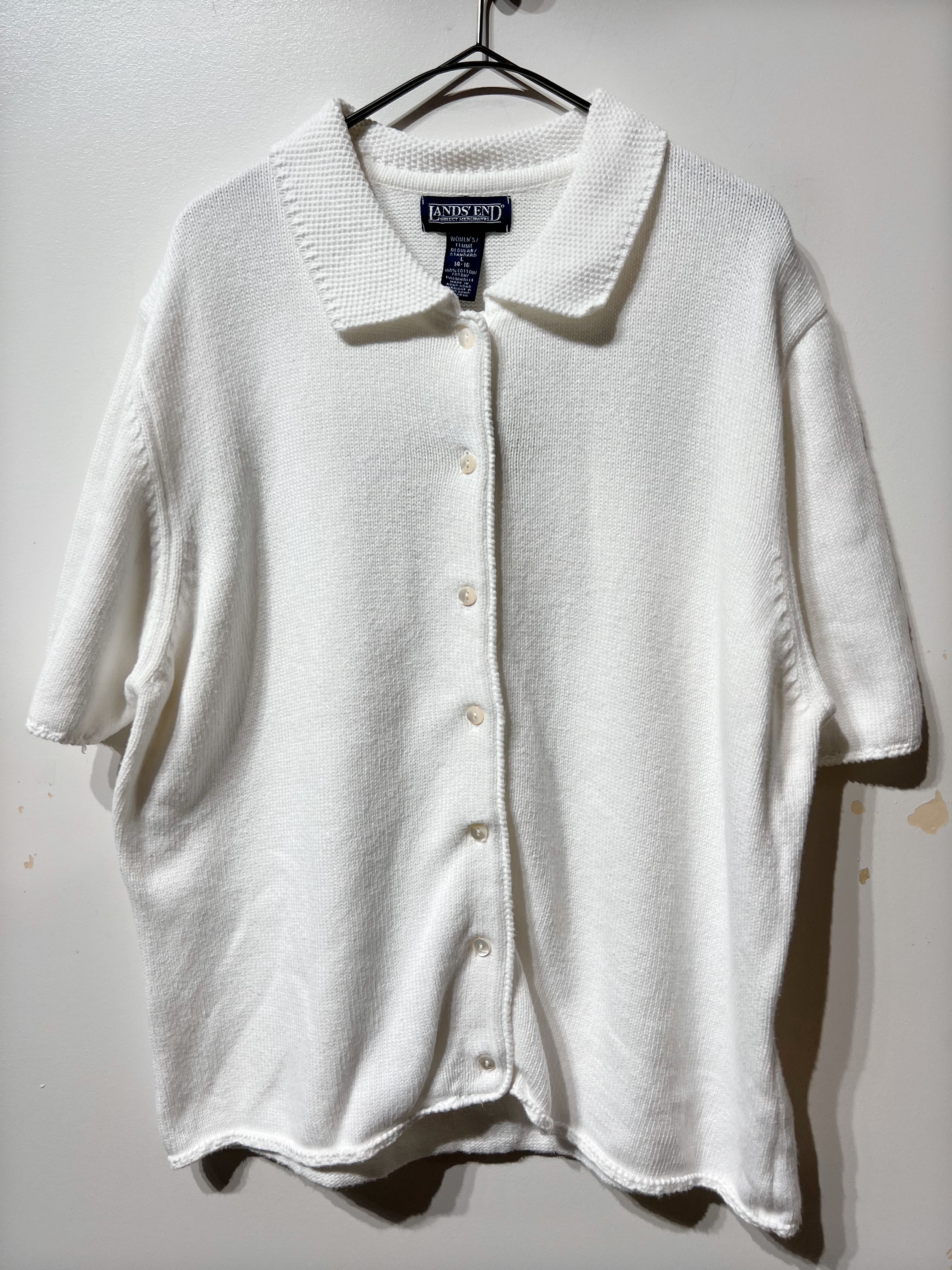 (KN614)LAND‘S END textured cotton knit polo