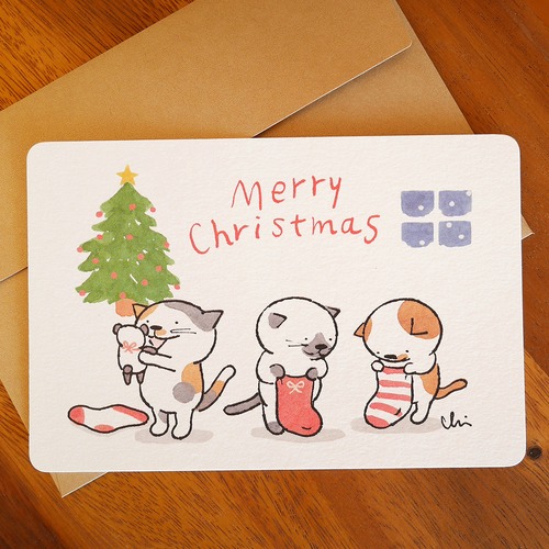 グリーティングカード［クリスマスの子ねこ］封筒付き