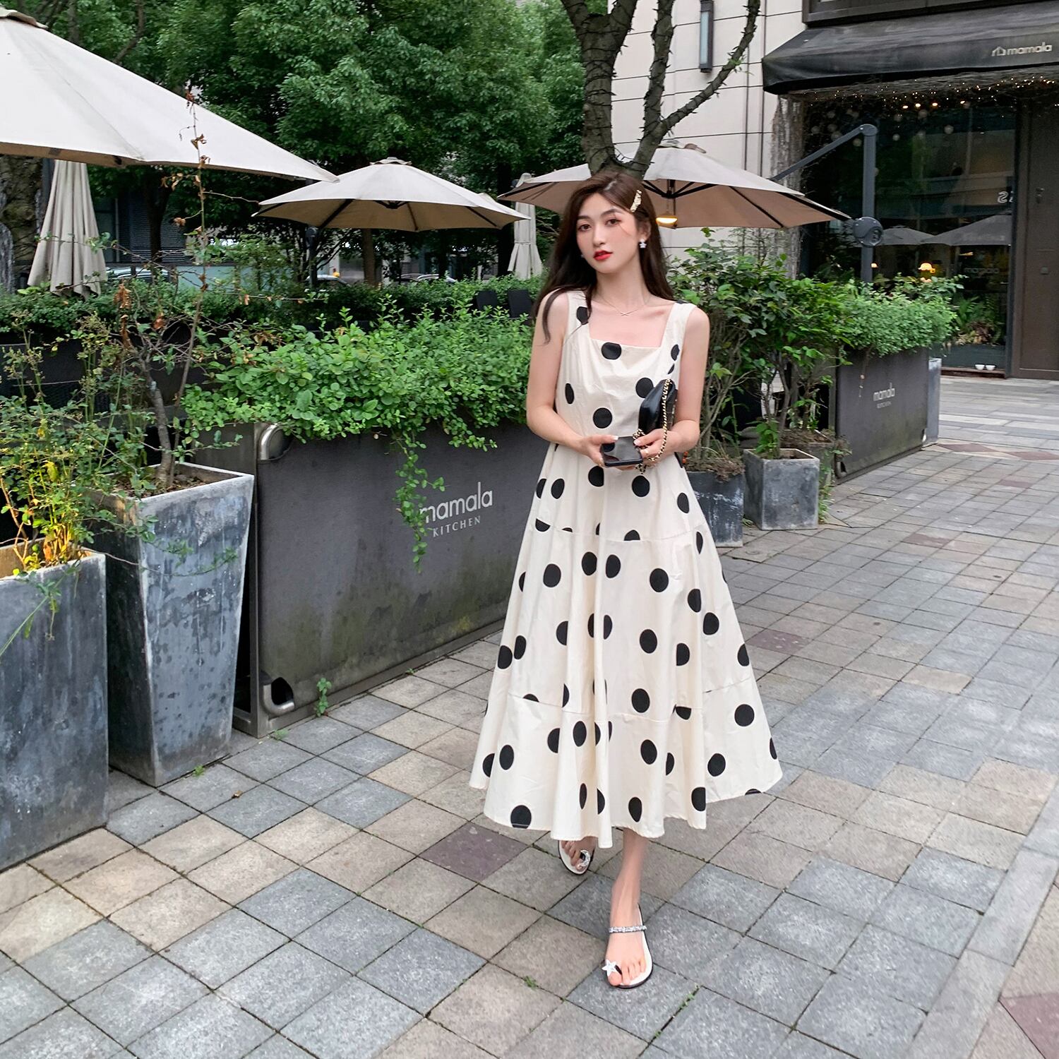 水玉ドレス サマースタンダードホルターウェスト薄手Aラインスカート レトロ 夏物 6Du_Shop_Women93448279143