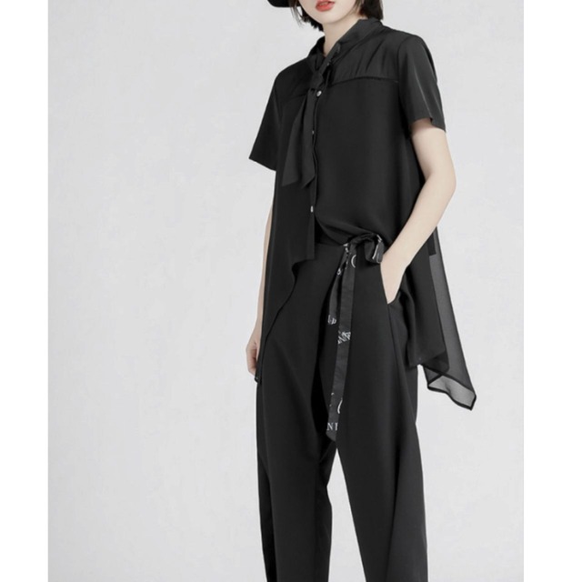 Chiffon material stand collar bow tie blouse C1071