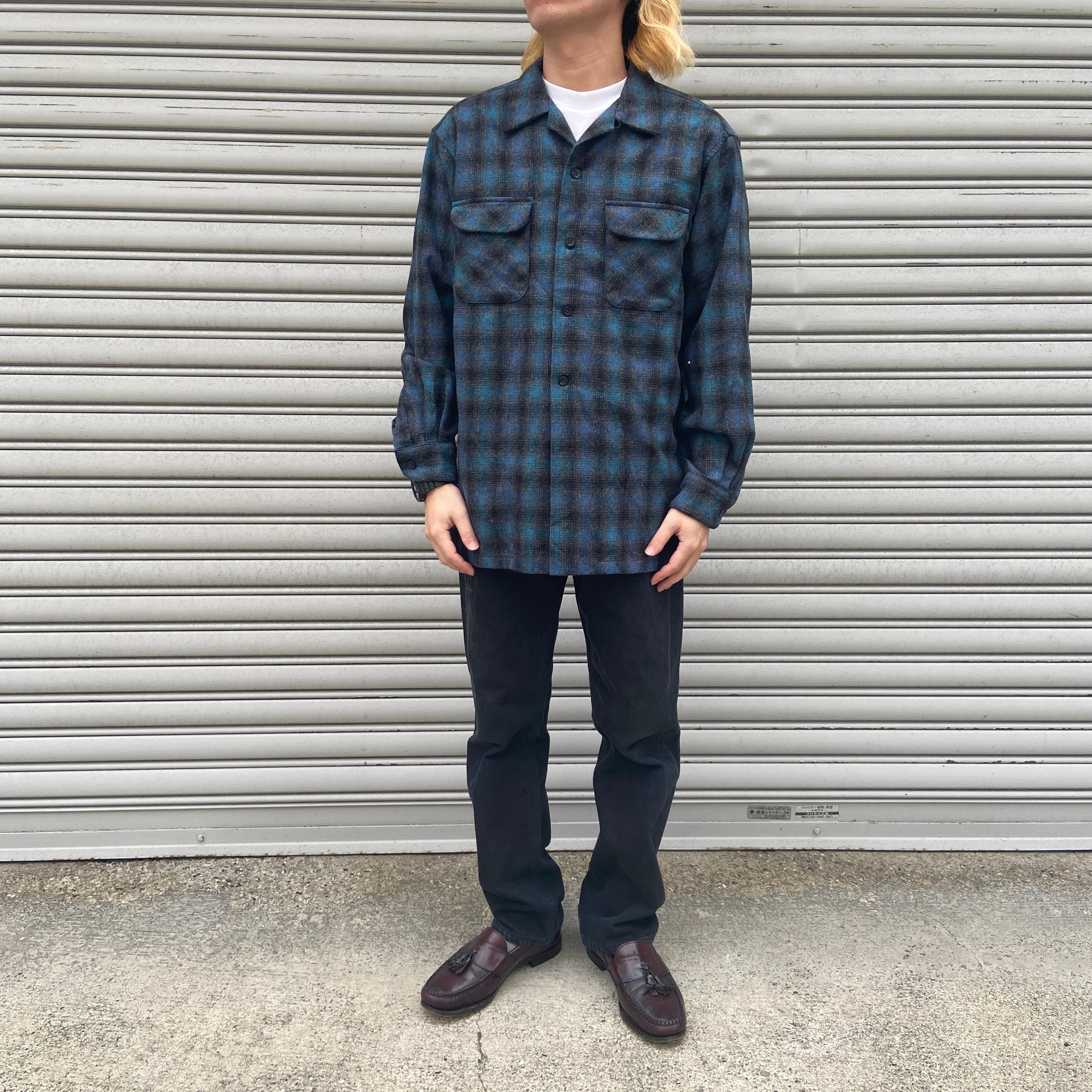 メンズオンブレ pendleton ウール ボードシャツ 茶 グレー L