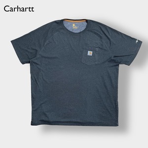 【Carhartt】2XL ビッグシルエット ワンポイント ポケットTシャツ ポケT カーハート FORCE ラグラン ダークグレー 半袖 夏物 US古着