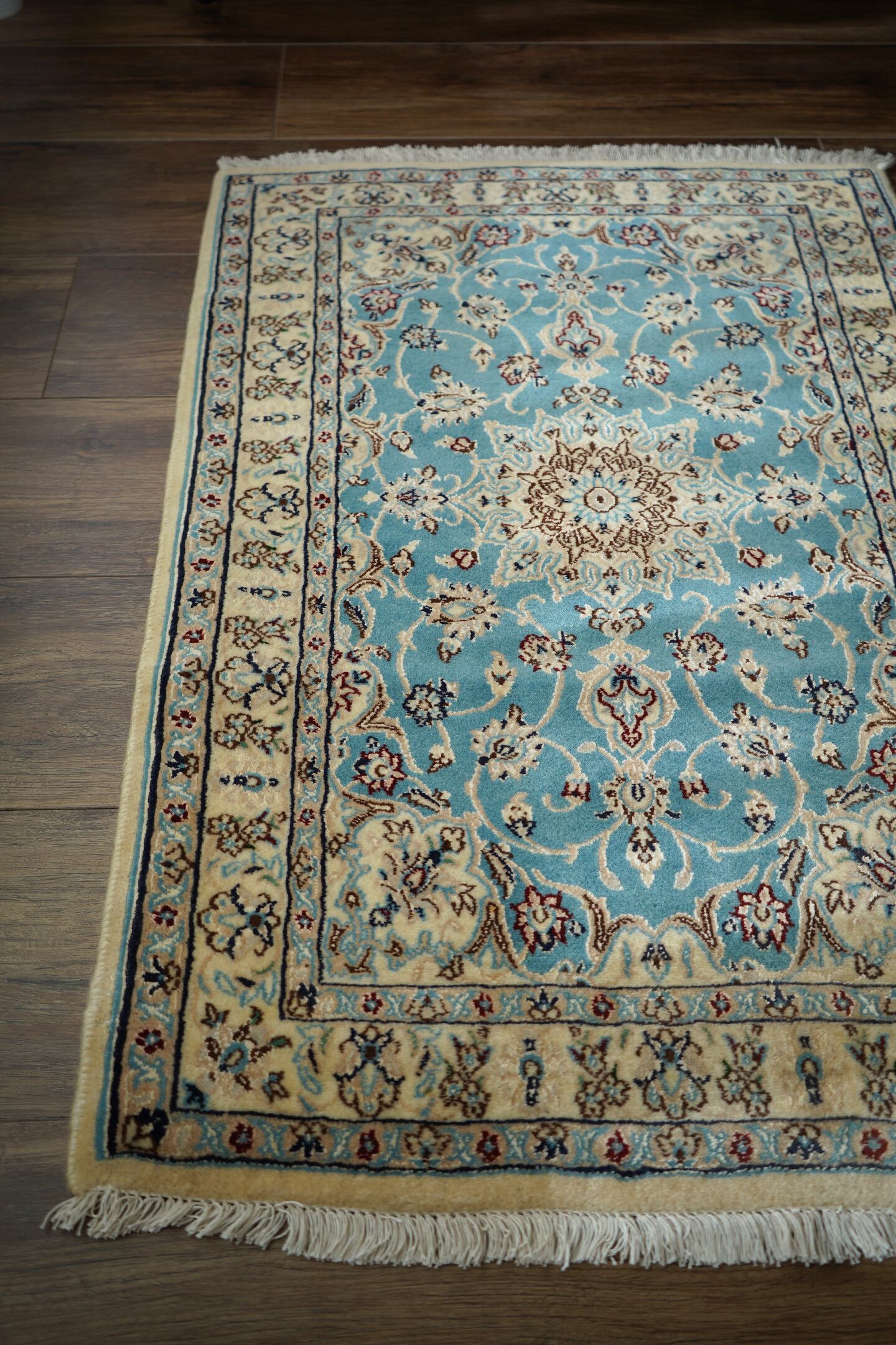 320x200cm 手織り ペルシャ絨毯 ナイン ヴィンテージラグ ペルシャ絨毯 ナイン産 ウール&シルク 約80cm x 120cm