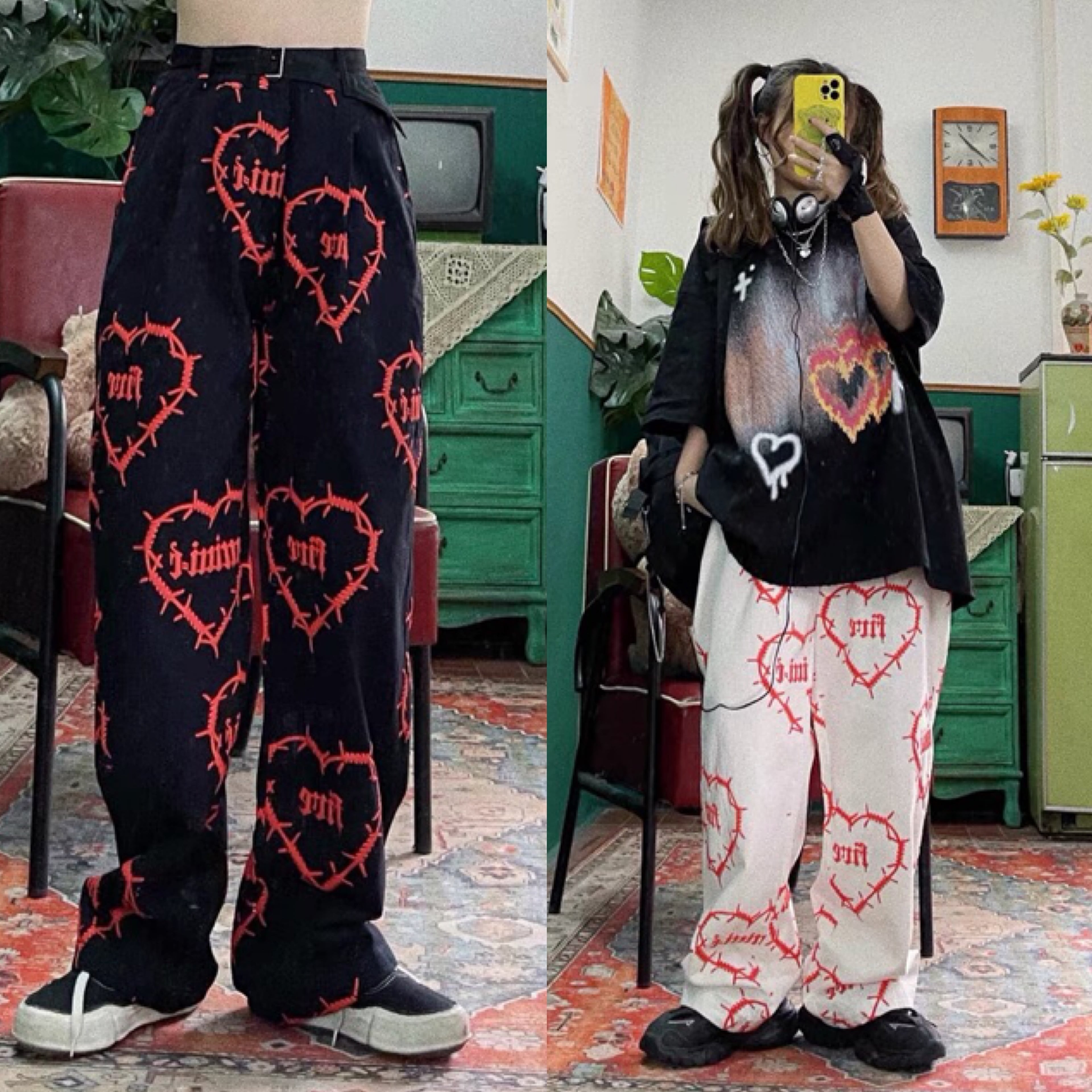 2カラー】白 黒 ハート パンツ ズボン | LOVEYsmileSHOP
