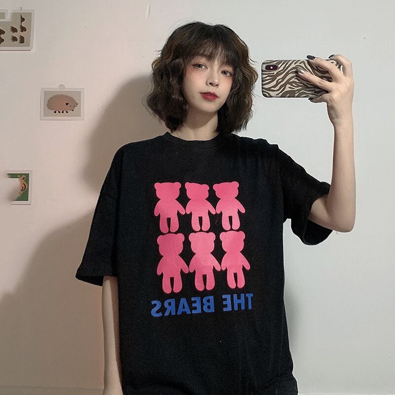 Tシャツ シャツ スプリングルーズブラックプリント柄 春物 YY-ファッション68561172881