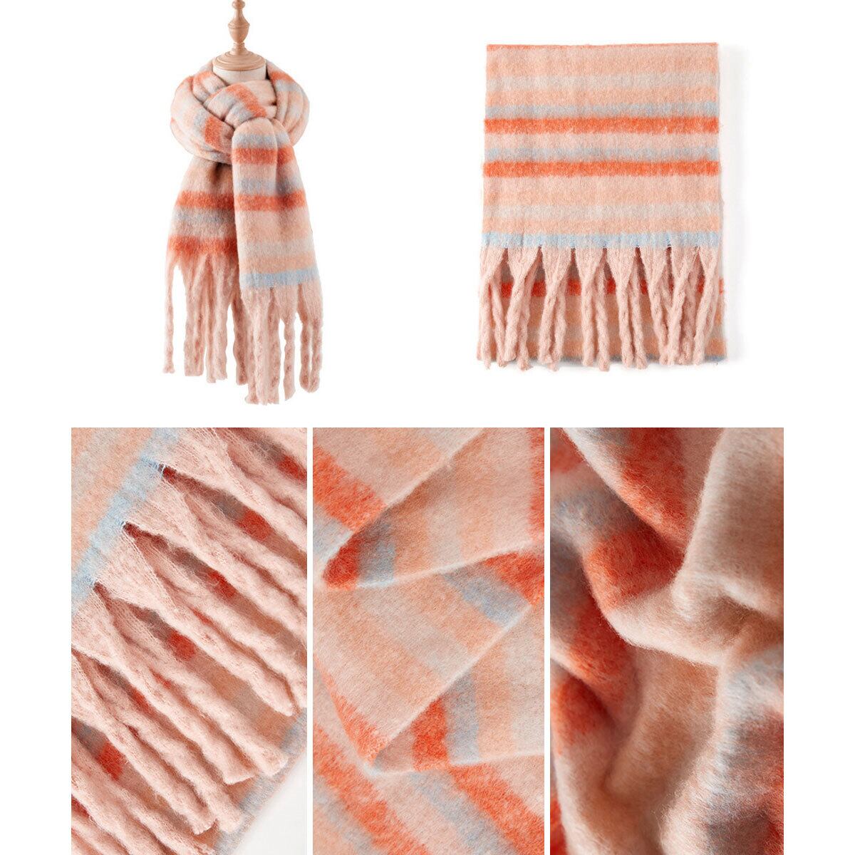 ボリューム マフラー 大判 レディース 秋冬 韓国 ふわふわ もこもこ 防寒 保温 おしゃれ ボーダー柄 フリンジマフラー 通勤 通学 暖かい 大人可愛い 大人女子