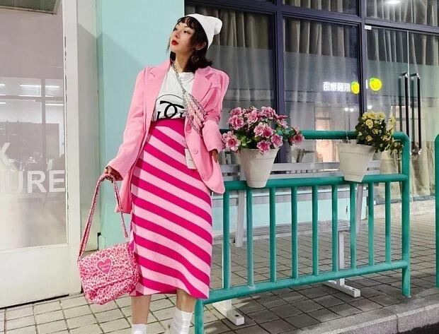 ピンク ボーダー ストライプ スカート ボトムス ニット | LOVEYsmileSHOP