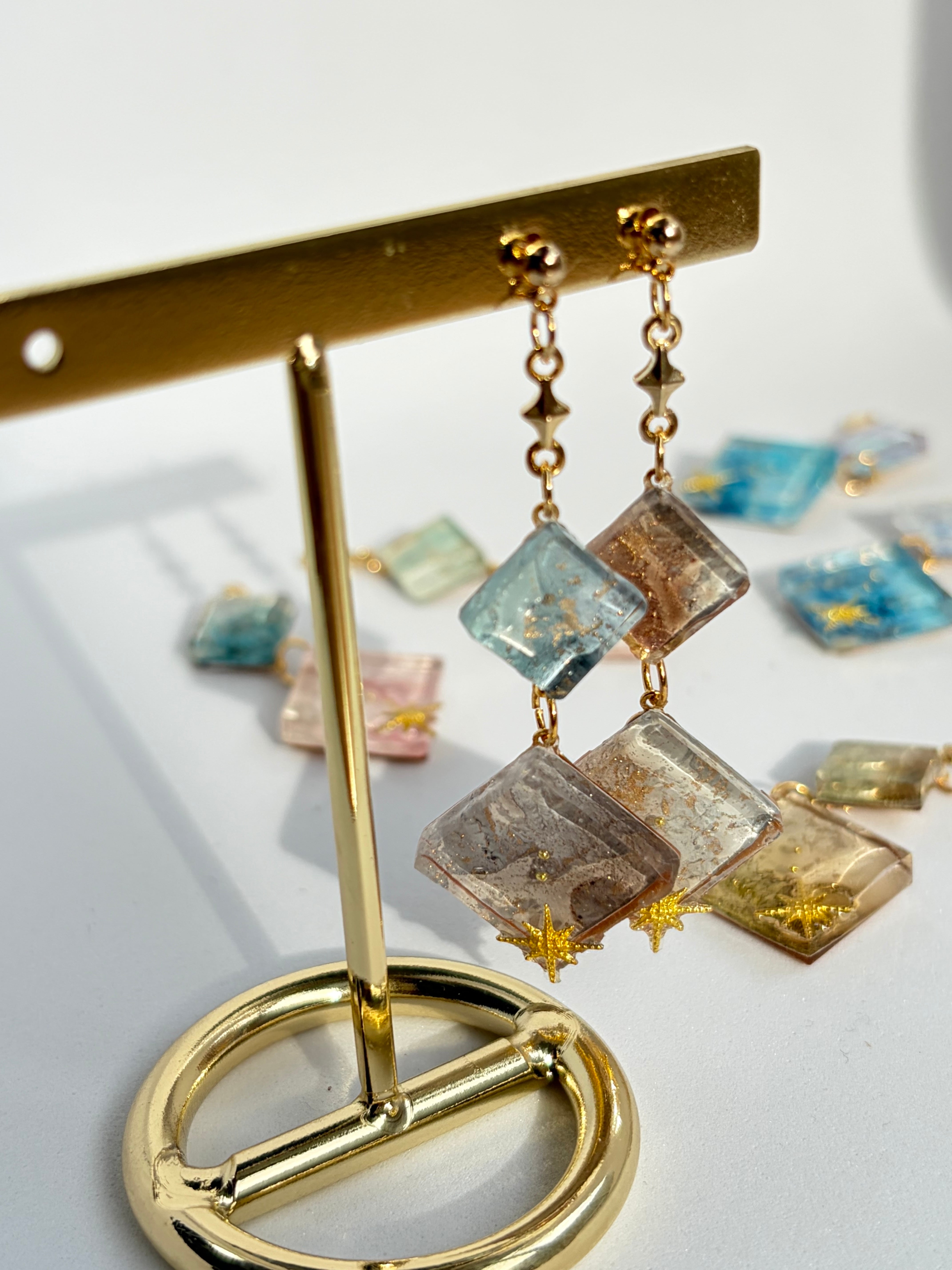天然石シーブルーカラーアゲート×アクアマリン イヤリングorピアス
