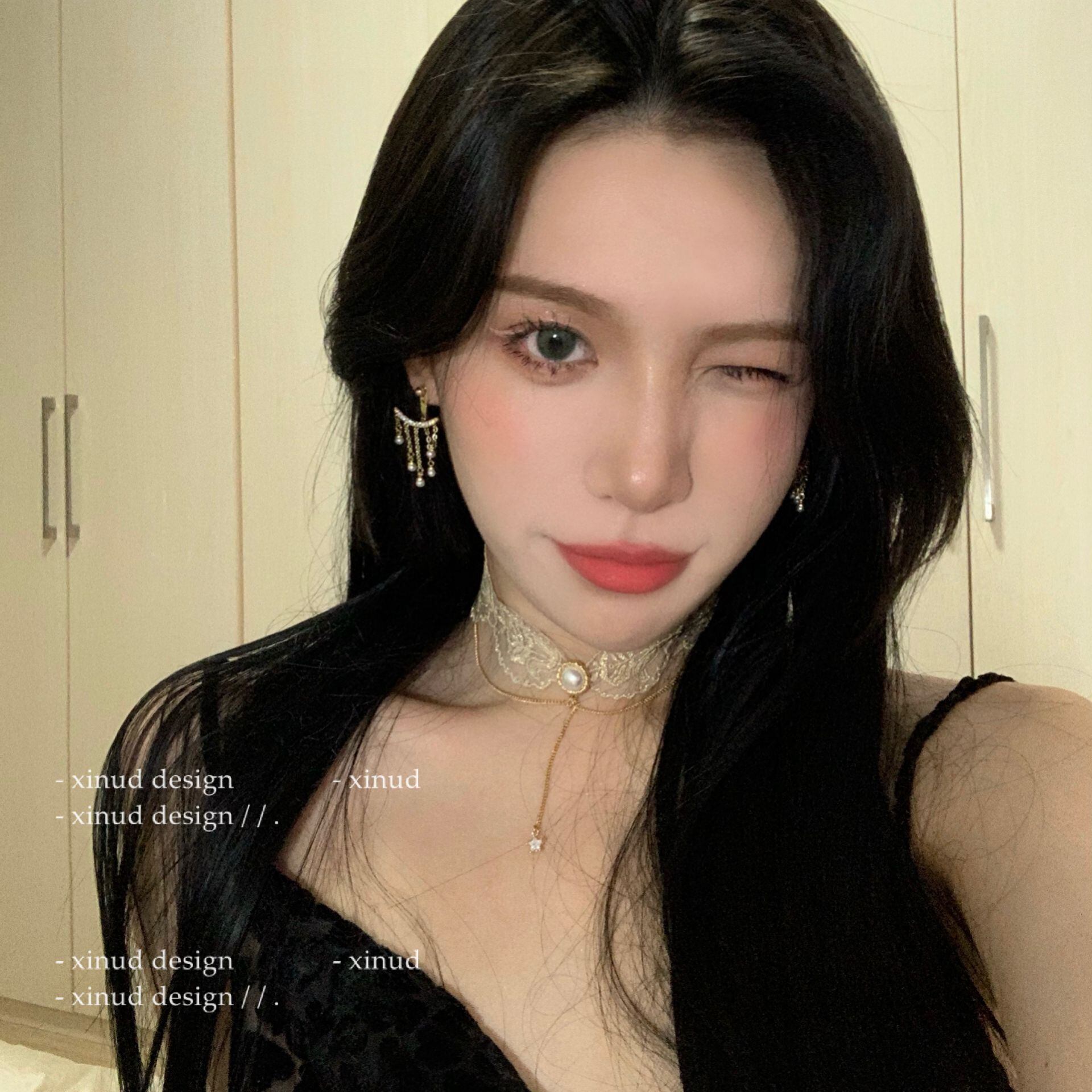 Xinudjueビューティーレトロ高級レースフラワーネックレスロングパール点滅ダイヤモンド女性鎖骨 Xinudデザイン Mixlily Shop 2