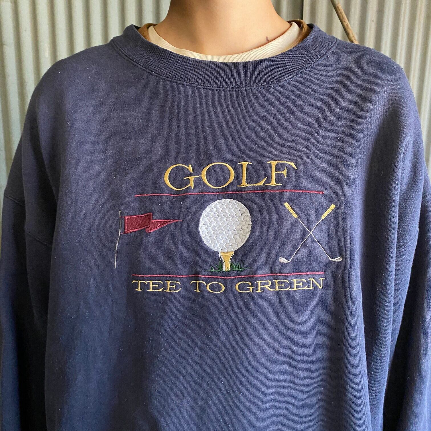 ビンテージデザインスウェット 90s GOLF ネイビー 刺繍 ゴルフ