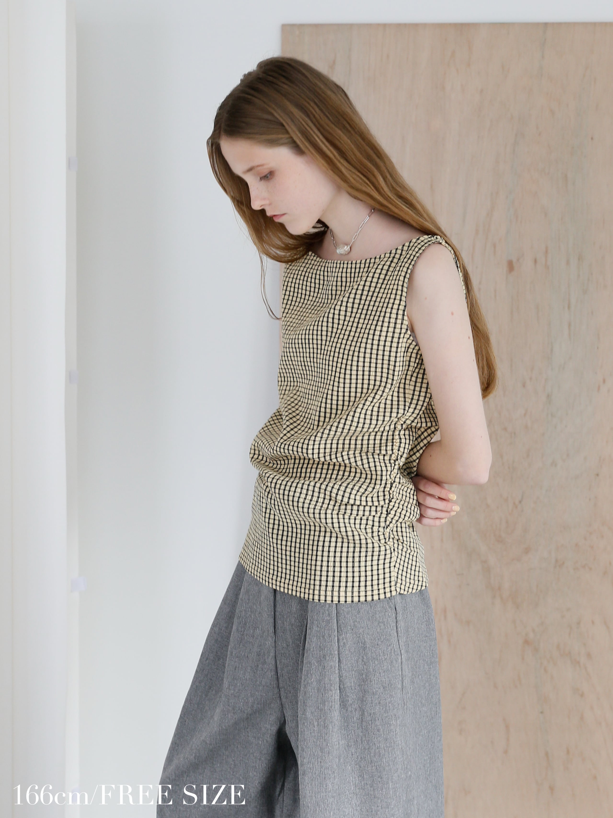 boat neck check tops | Katrin TOKYO