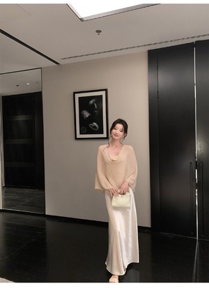 A-line draped long skirt【H00076】