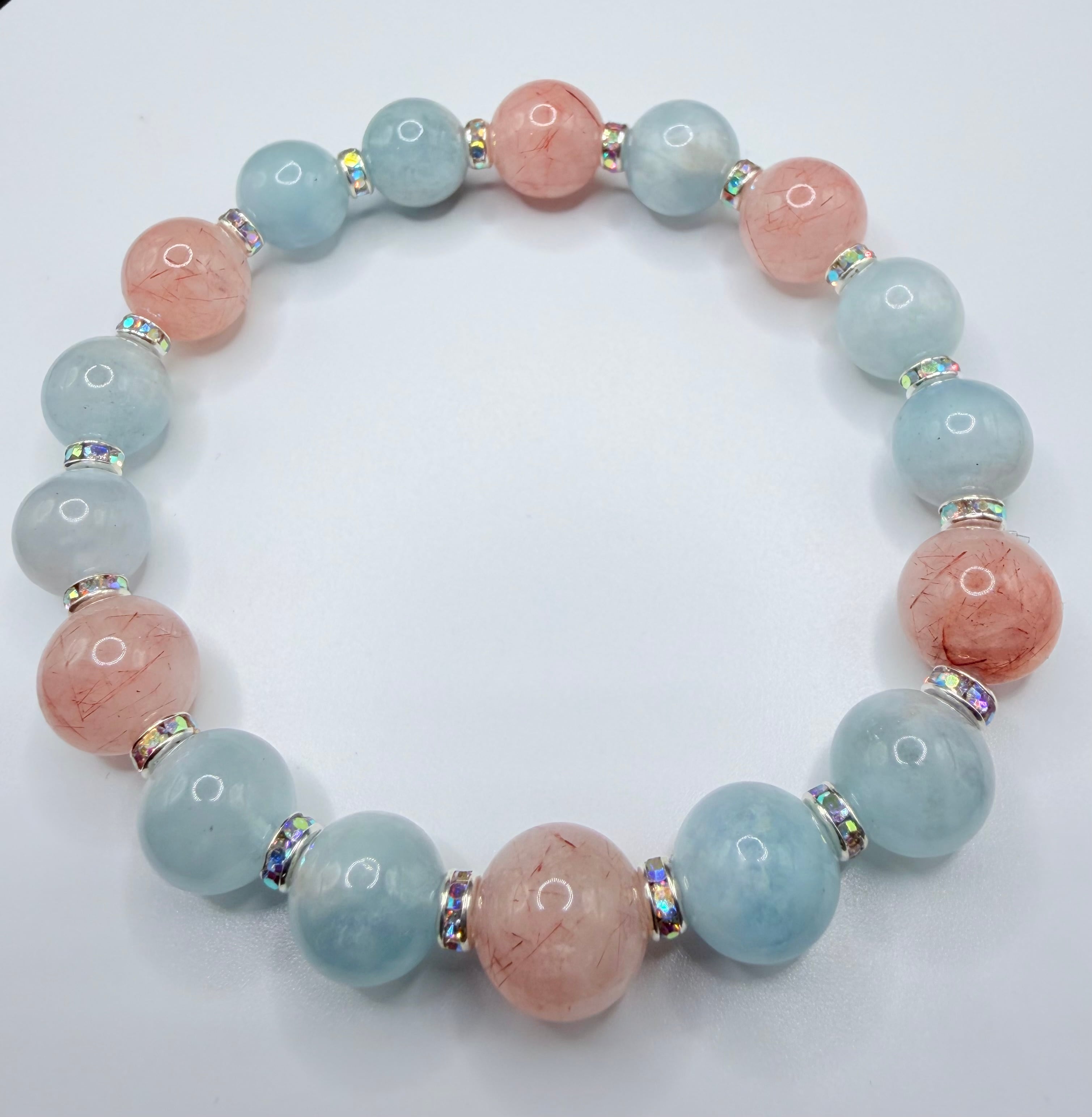 桜色ブレスレット✨白・如意蓮花天珠(チベット老玉髄天珠)、桜瑪瑙