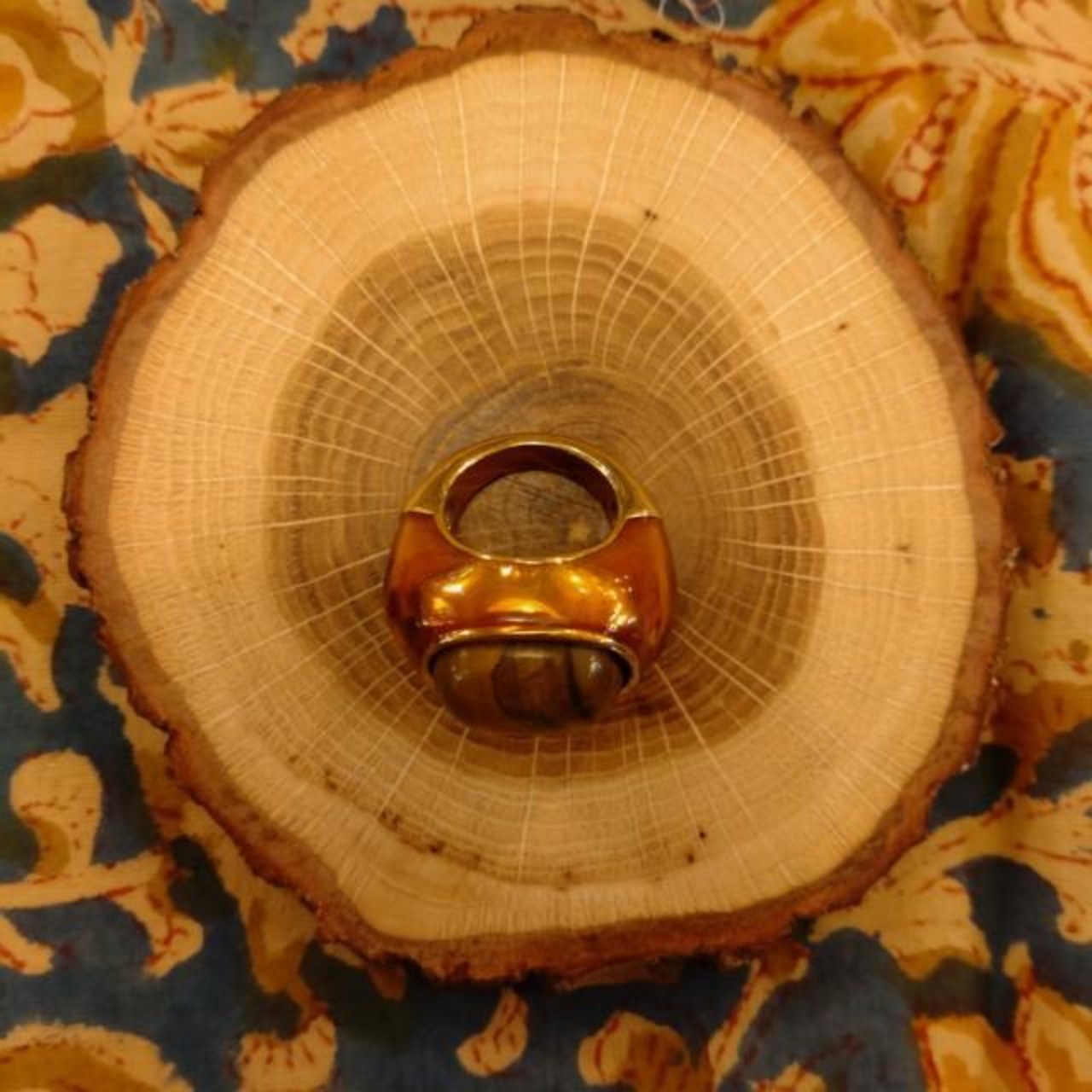 TOPANGA Jewelry 　Cabochon Cut Tiger ’s　Eye Ring　Ring Size 12　Ring　Accessory　Present　Simple　Vintage　Antique