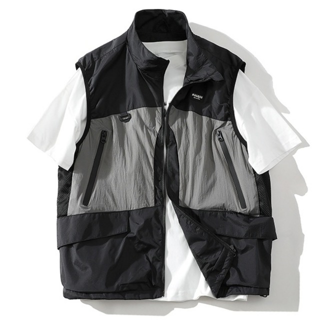 スタンドカラー切替デザインサイドメッシュベスト 　　A19018