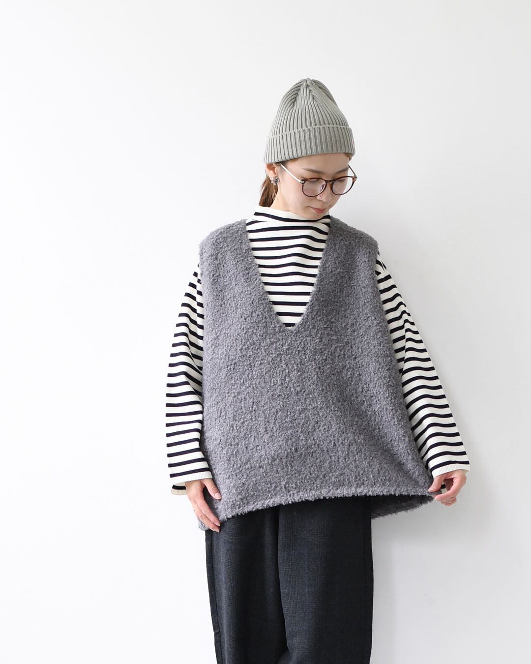 mizuiro ind [ミズイロ インド] hairly V neck vest [3-220095] へ