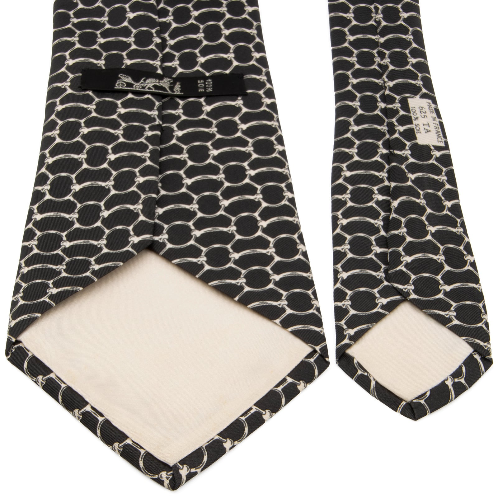 送料無料 エルメス ネクタイ シルク 黒 ブラック 白 ホワイト ビジネス