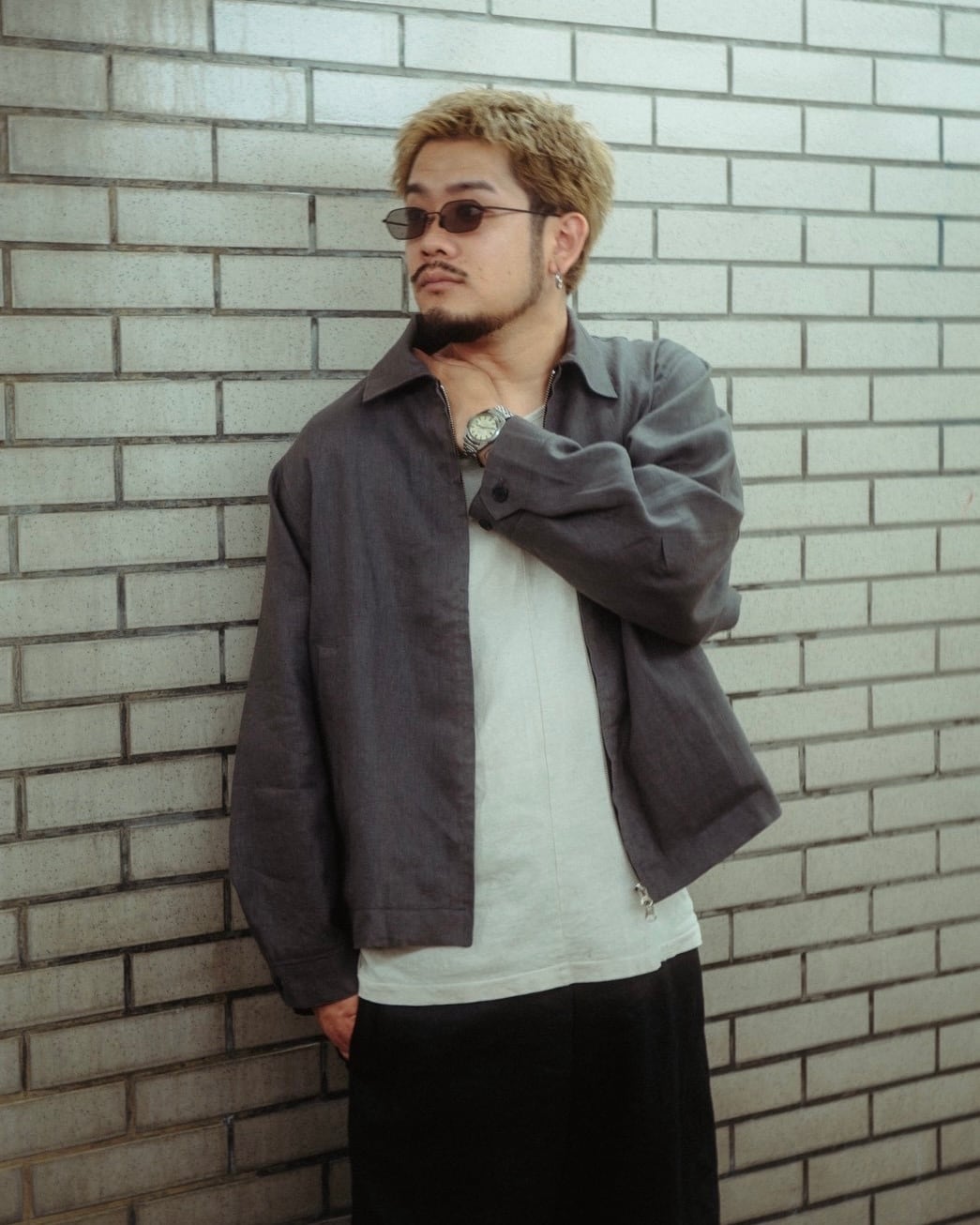 ACO LINEN DRIZZLER ZIP-UP SHIRT BLACK | nua