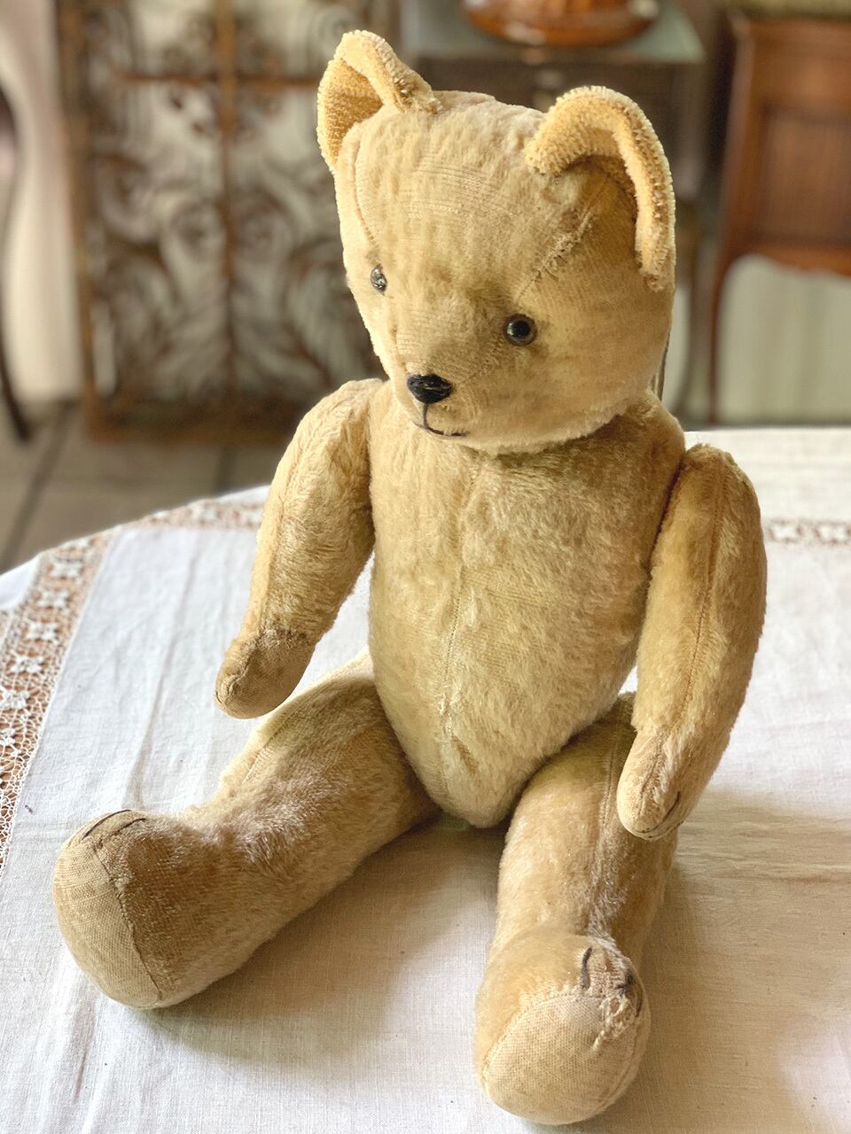 フランス アンティーク ゴージャスイエローベージュ ベア クリームベージュのベア くまのぬいぐるみ | Brocante de La Cocotte