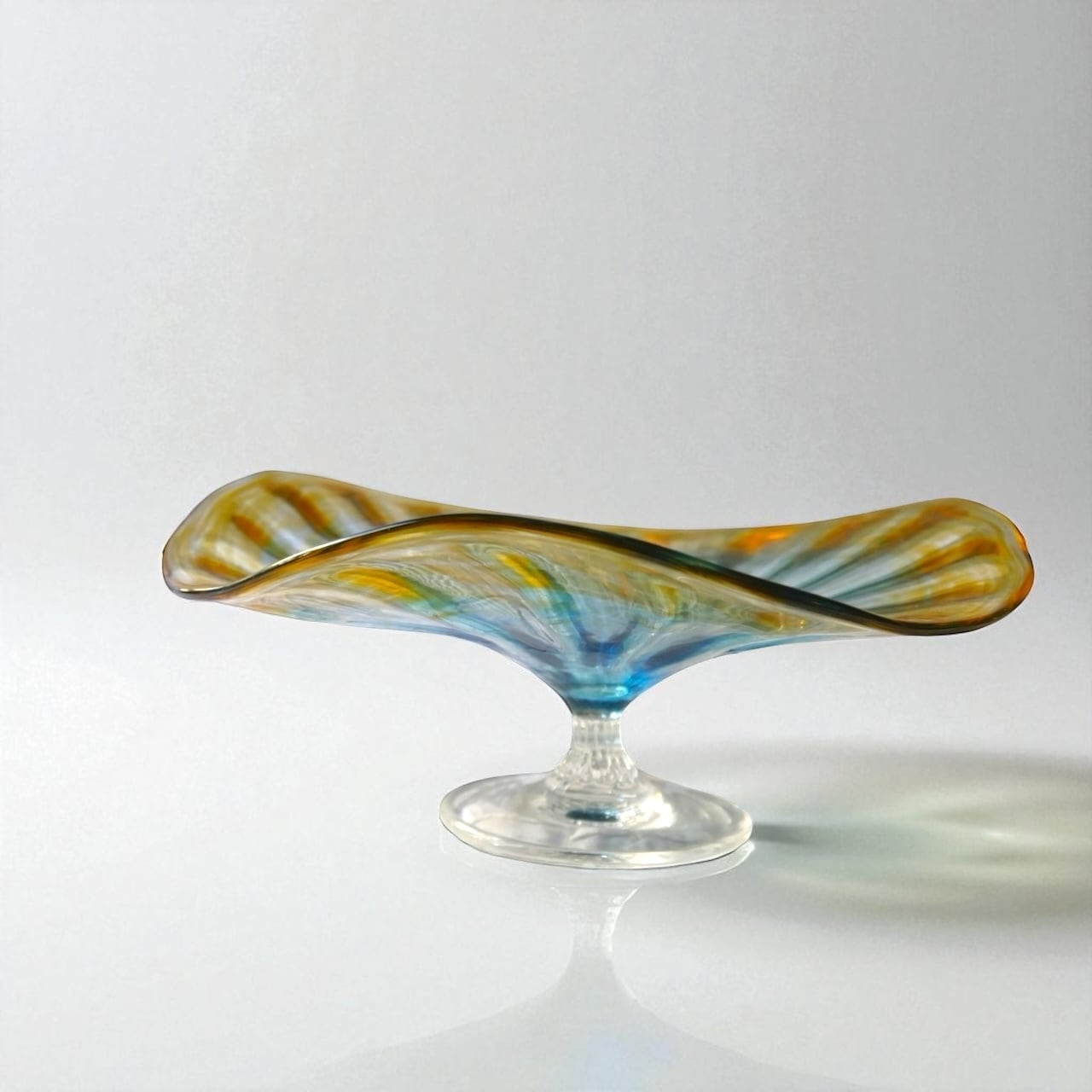 25秋】コンポート(高さ 9 cm) ガラス グラデーション ブルーアンバー