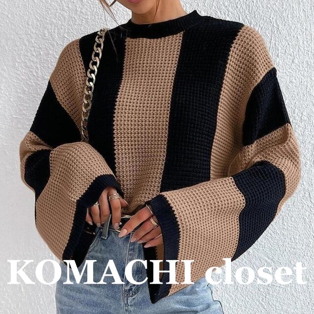 【送料無料】 ニット セーター レディース 個性的 プルオーバー フレアスリーブ 韓国 レディース オルチャン ラウンドネック ストライプ 二の腕カバー 体型カバー 細見え スタイルアップ キュート 大人可愛い 大人女子 きれいめ カジュアル 大人 気品 上品 おしゃれ お洒落 こなれ感 きちんと セクシー クール エレガント フェミニン 春 秋 10代 20代 30代 40代 女子会 デート ショッピング お泊まり 普段使い デイリー トレンド スタイル インスタ映え 着回し