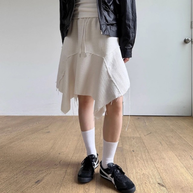 Asymmetrical Hem Drawstring Waist Skirt　1color　A0223