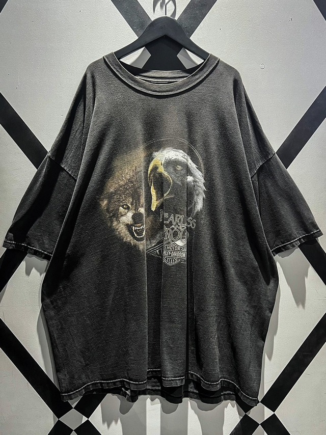 【X VINTAGE】"HARLEY DAVIDSON" Grand Canyon x Eagle x Wolf Print Design Loose T-Shirt