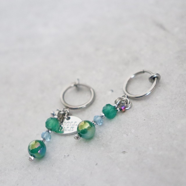 【Deep Sea Party】アクアマリン×グリーンアゲートオーラ×グリーンアゲート イヤリング