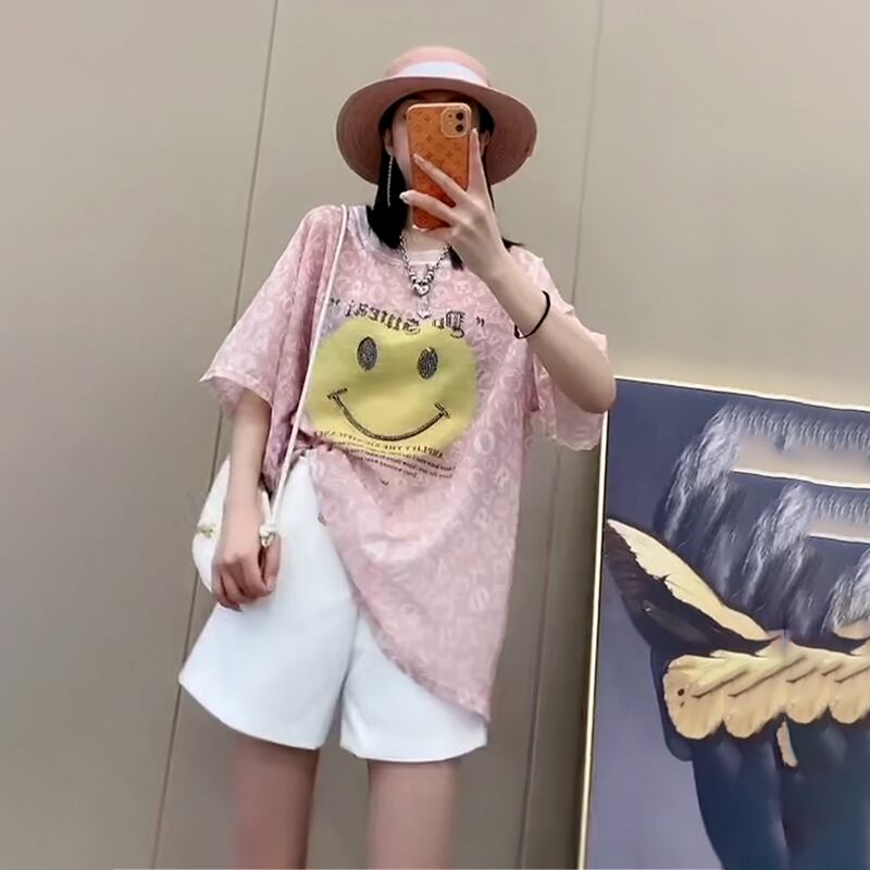 サマー薄手ウェストルーズトップス Tシャツ 大きめサイズ 夏物 ミックスインファッション10847156265