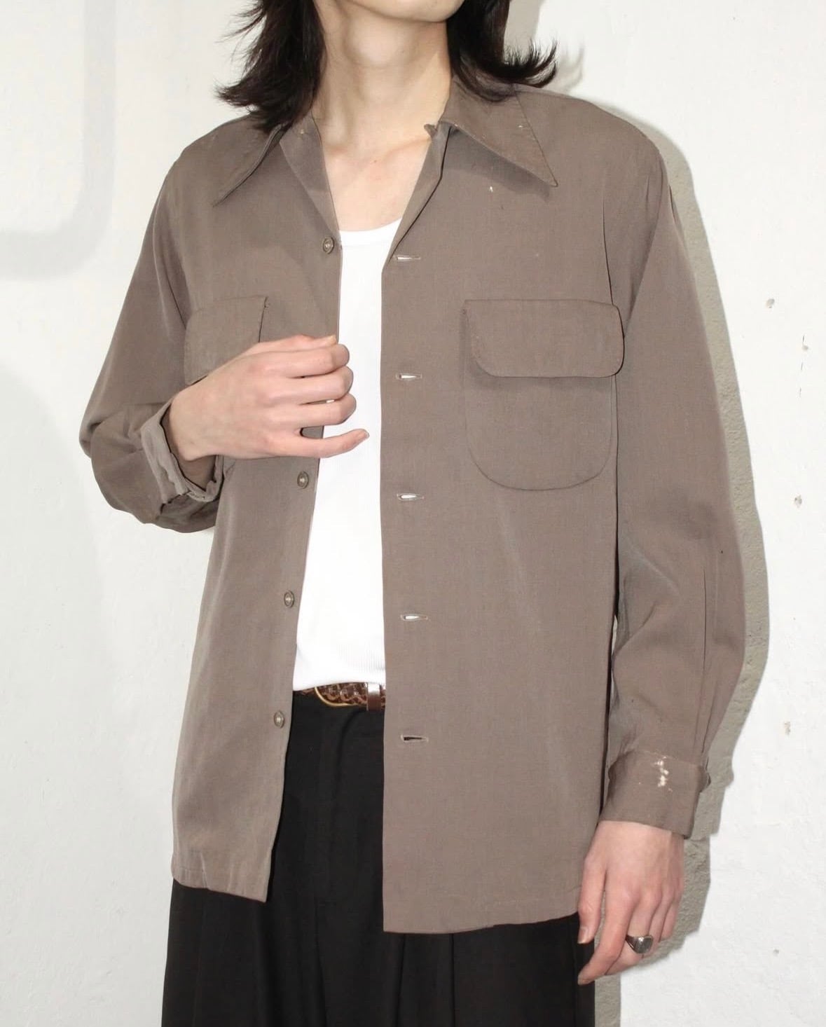 50s Manville Sportwear Open Collar Rayon Gabardine Shirt 
