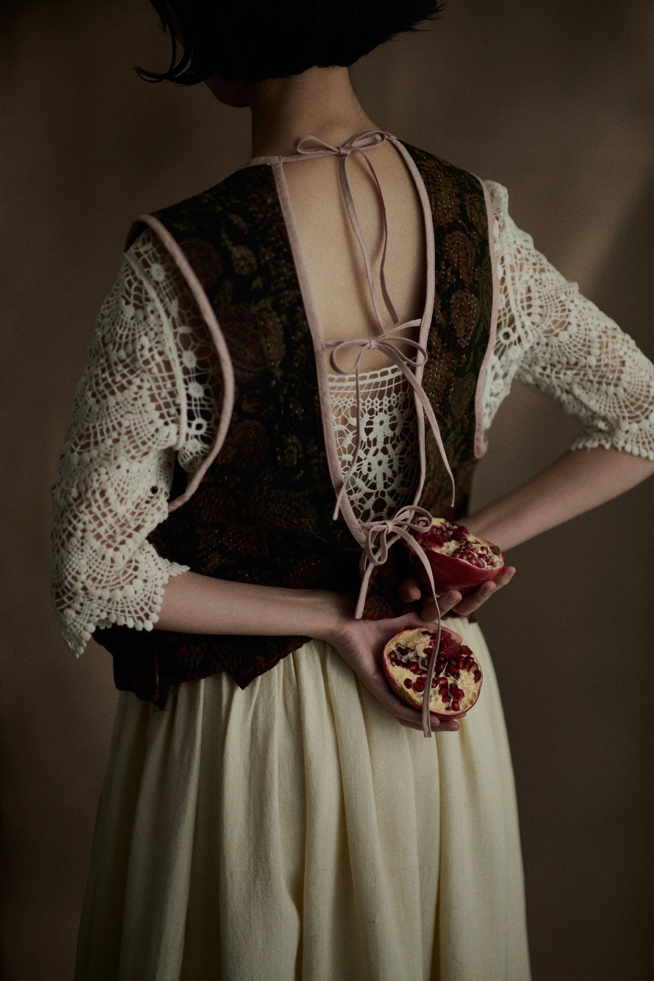 Back ribbon guduri vest / pink（ショート丈）