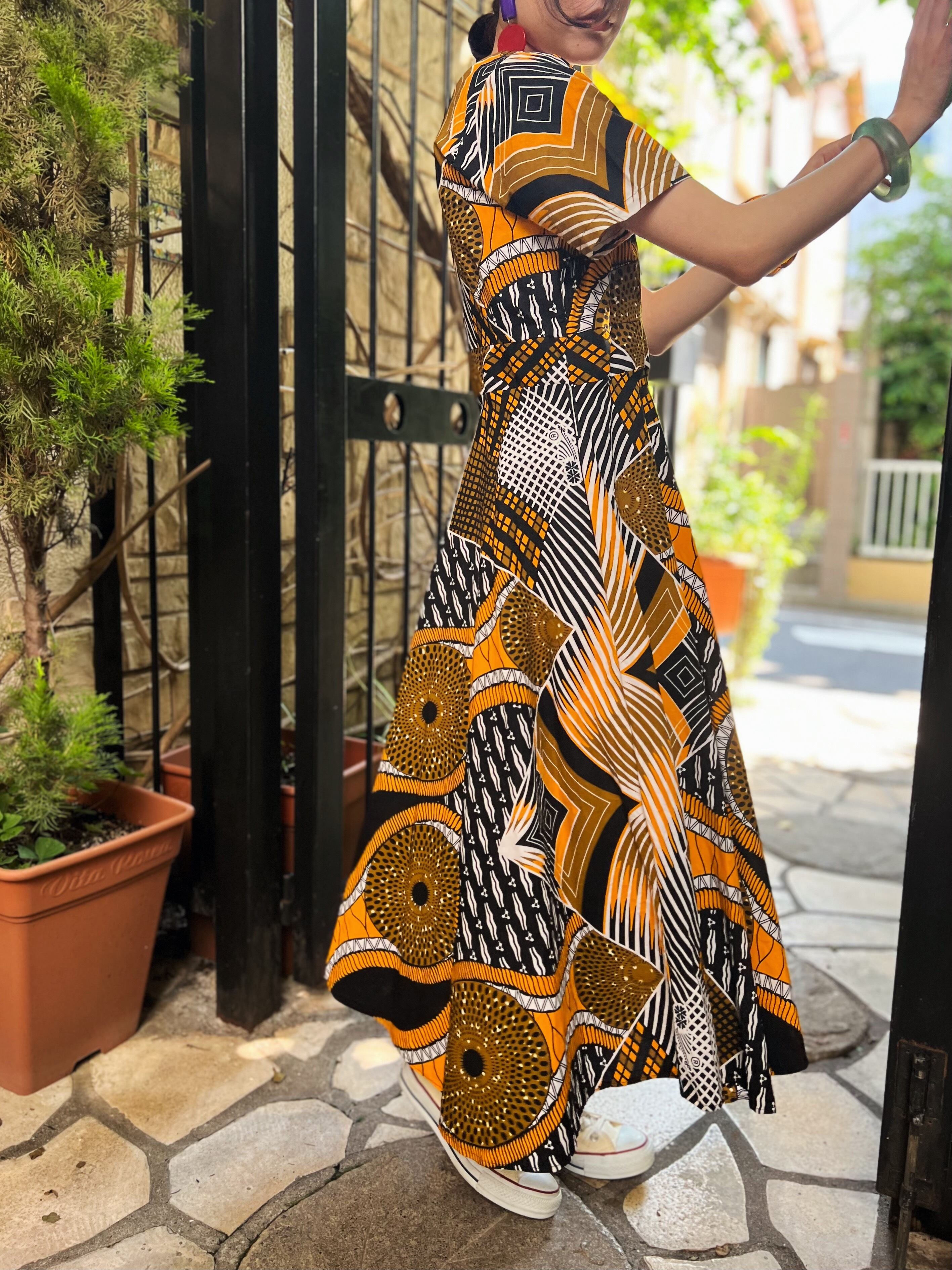【専用】samaki vintage アフリカンバティック柄パフドレス