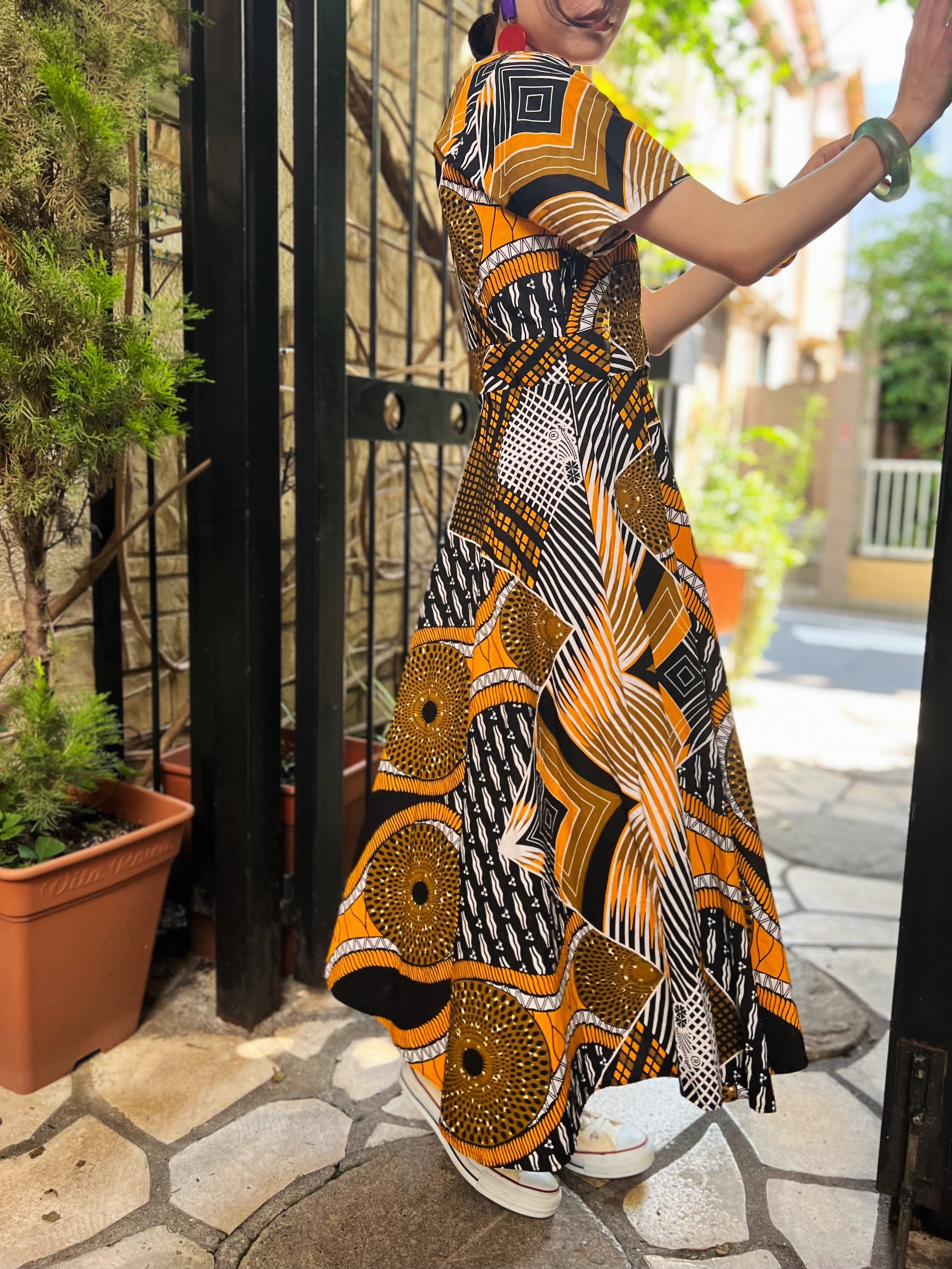 Vintage African print maxi one-piece