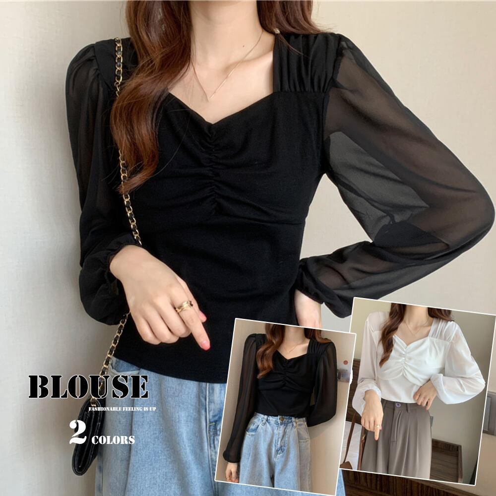 異素材 ドッキング ブラウス 長袖