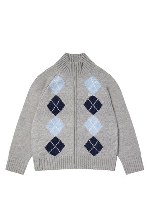 [DEINET] ARGYLE KNIT ZIP UP IN MELANGE GREY 正規品 韓国ブランド 韓国通販 韓国代行 韓国ファッション デイネット ダイニット 日本 店舗