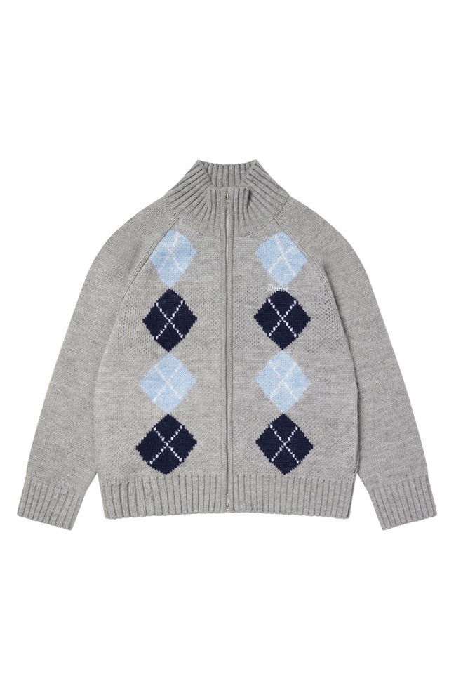 [DEINET] ARGYLE KNIT ZIP UP IN MELANGE GREY 正規品 韓国ブランド 韓国通販 韓国代行 韓国ファッション デイネット ダイニット 日本 店舗
