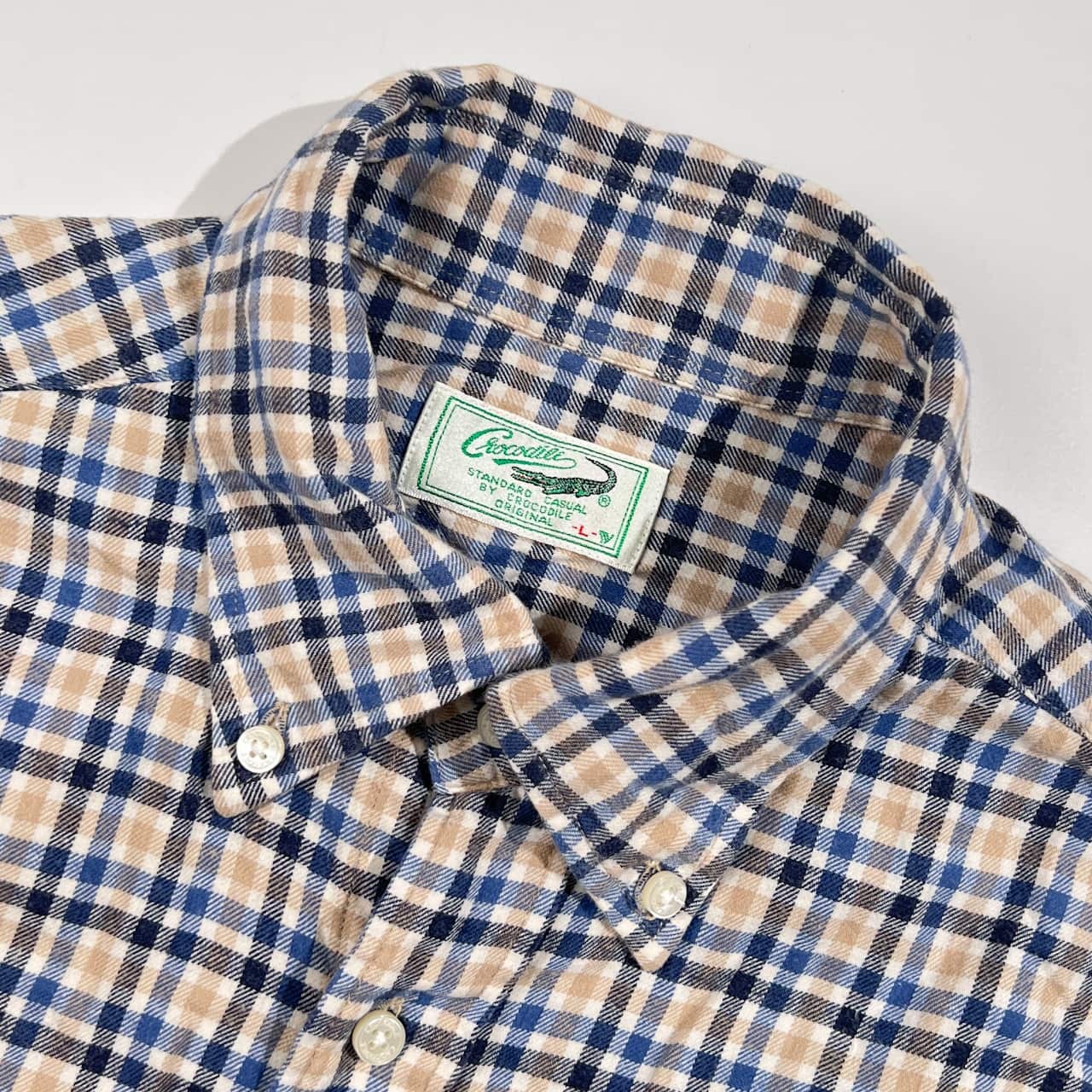 CROCODILE クロコダイル チェック BD ボタンダウン 長袖 ネルシャツ L/ブルー系 メンズ