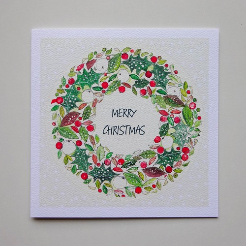 クリスマスカード tatty(イギリス) Snowberry Wreath ポテトプリントデザイン LG1436