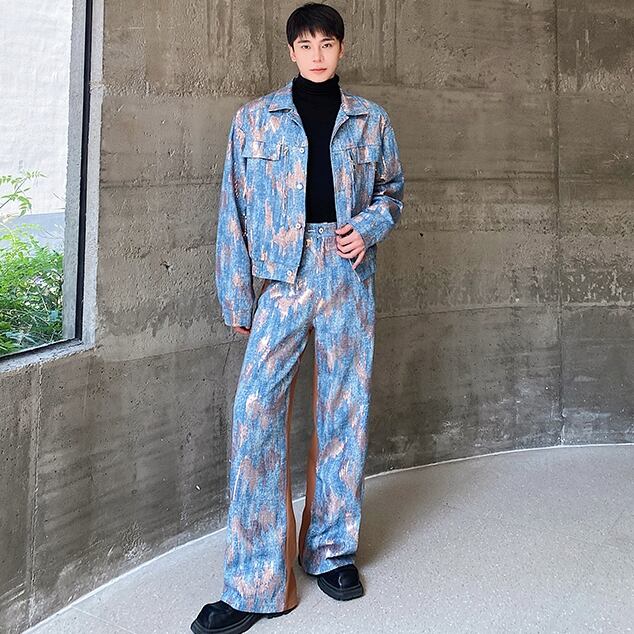 予約販売】メンズ セットアップ メンズ デニム カジュアル 男前 総柄